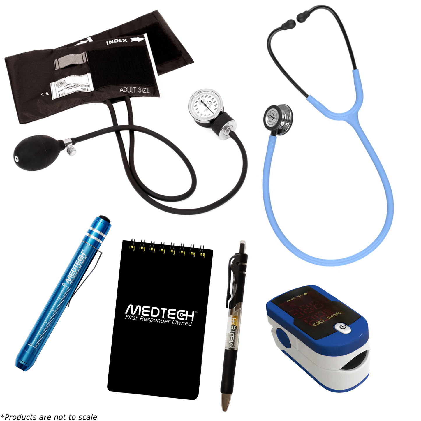 MedTech- Premium Vitals Kit- Blue- Ceil Blue Tube; Smoke Stem & Headset; Mirror Chestpiece