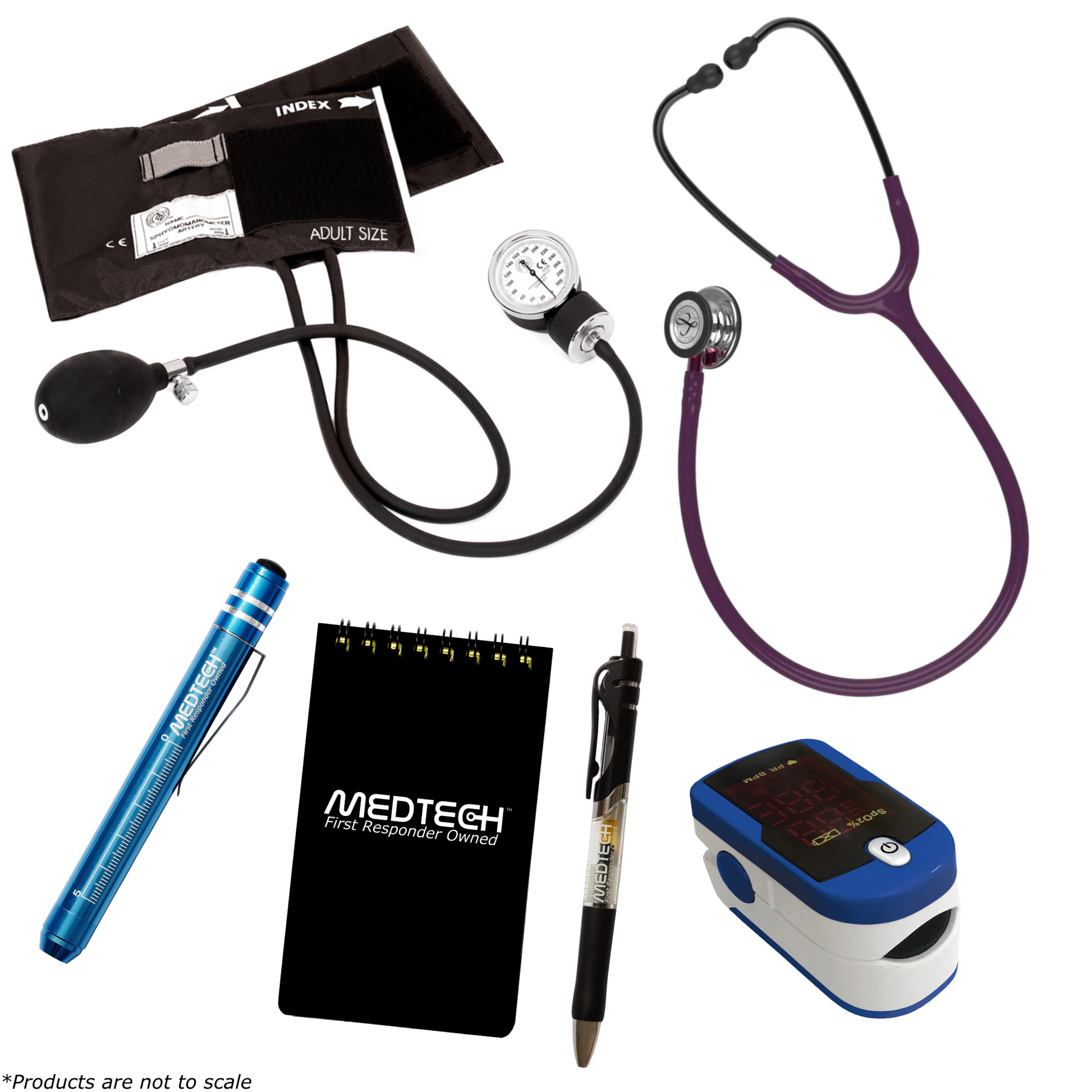 MedTech- Premium Vitals Kit- Blue- Plum Tube; Pink Stem; Smoke Headset; Mirror Chestpiece