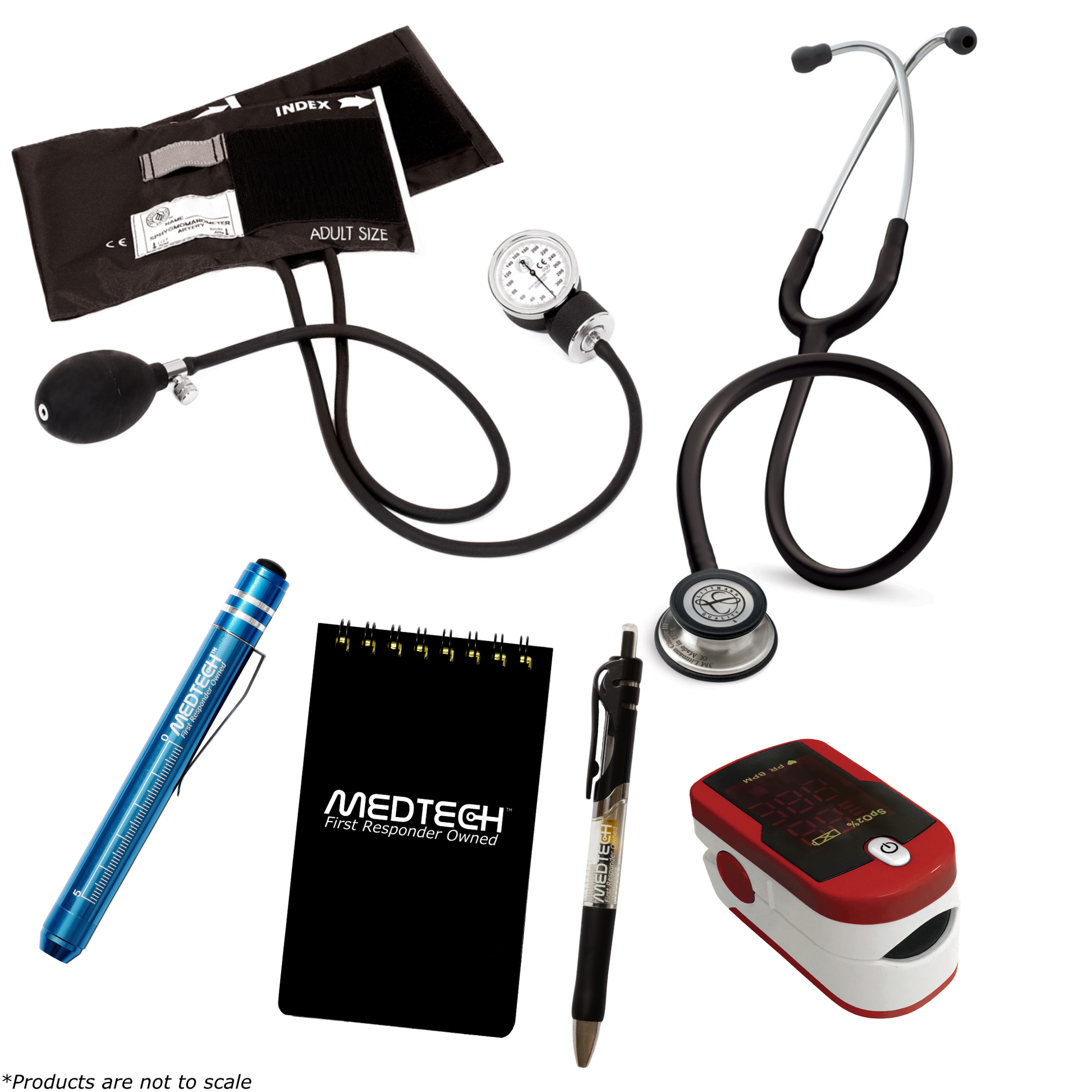 MedTech- Premium Vitals Kit- Red- Black tube; Stainless Steel Chestpiece