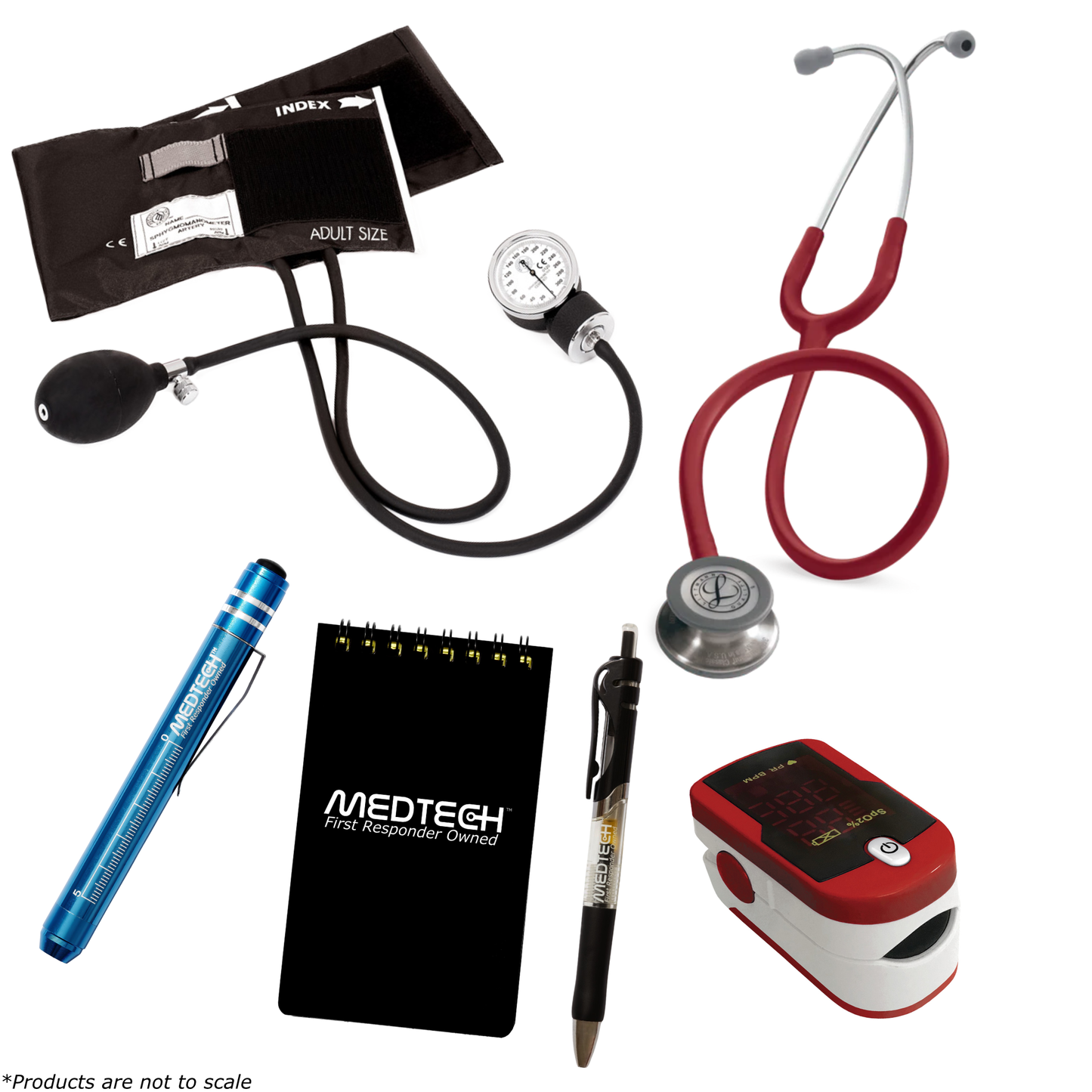 MedTech- Premium Vitals Kit- Red- Burgundy Tube; Stainless Steel Chestpiece