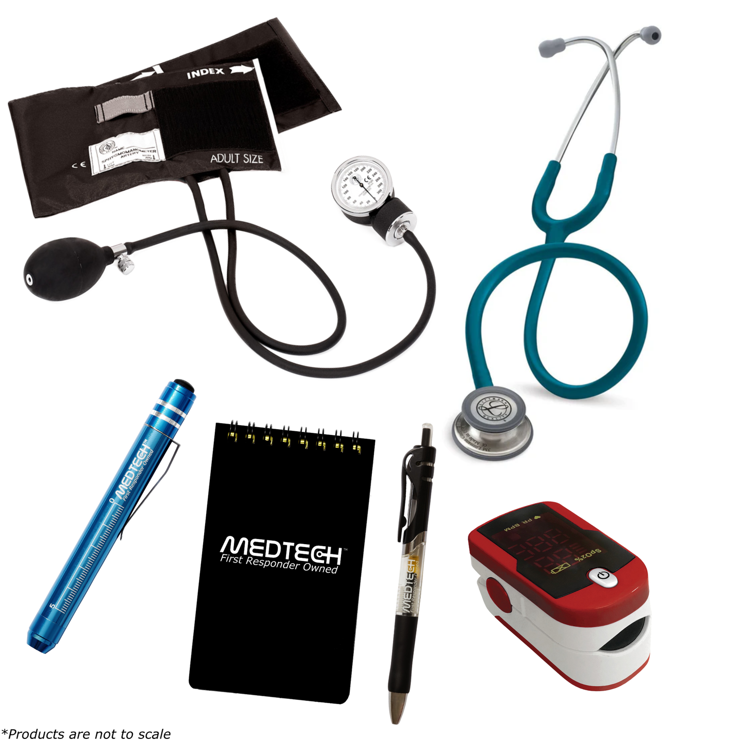 MedTech- Premium Vitals Kit- Red- Caribbean Blue Tube; Stainless Steel Chestpiece