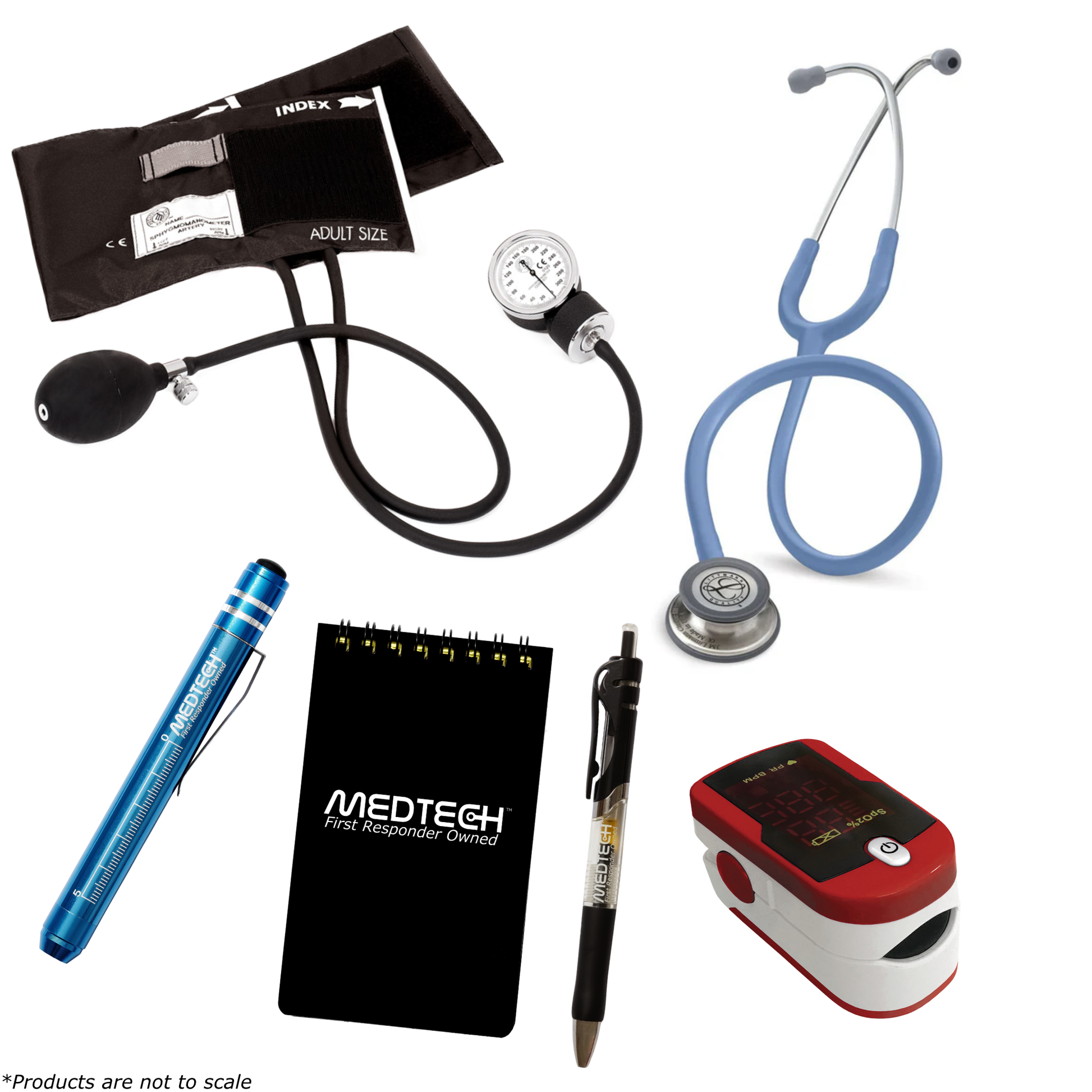 MedTech- Premium Vitals Kit- Red- Ceil Blue Tube; Stainless Steel Chestpiece