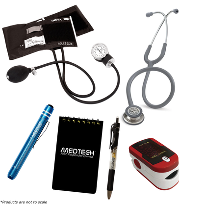 MedTech- Premium Vitals Kit- Red- Gray Tube; Stainless Steel Chestpiece