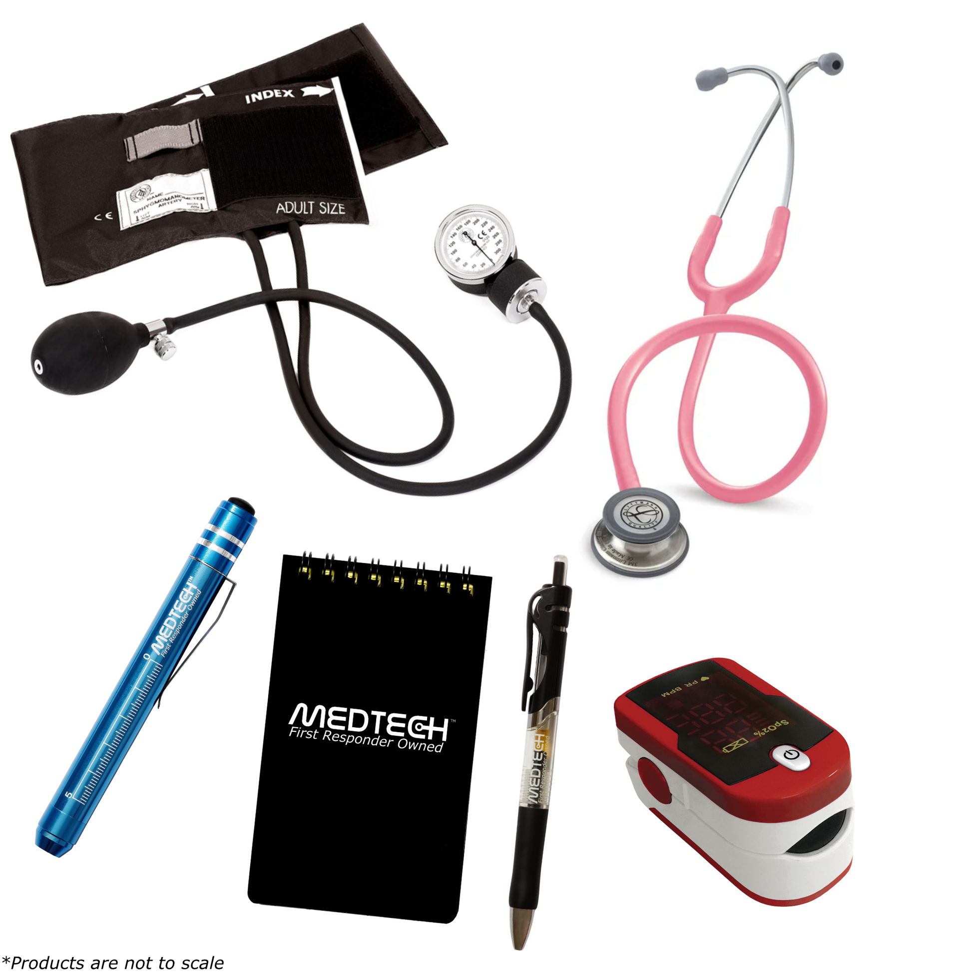 MedTech- Premium Vitals Kit- Red- Pearl Pink Tube; Stainless Steel Chestpiece