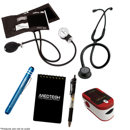 MedTech- Premium Vitals Kit- Red- Black tube; Black Matte Finish Chestpiece