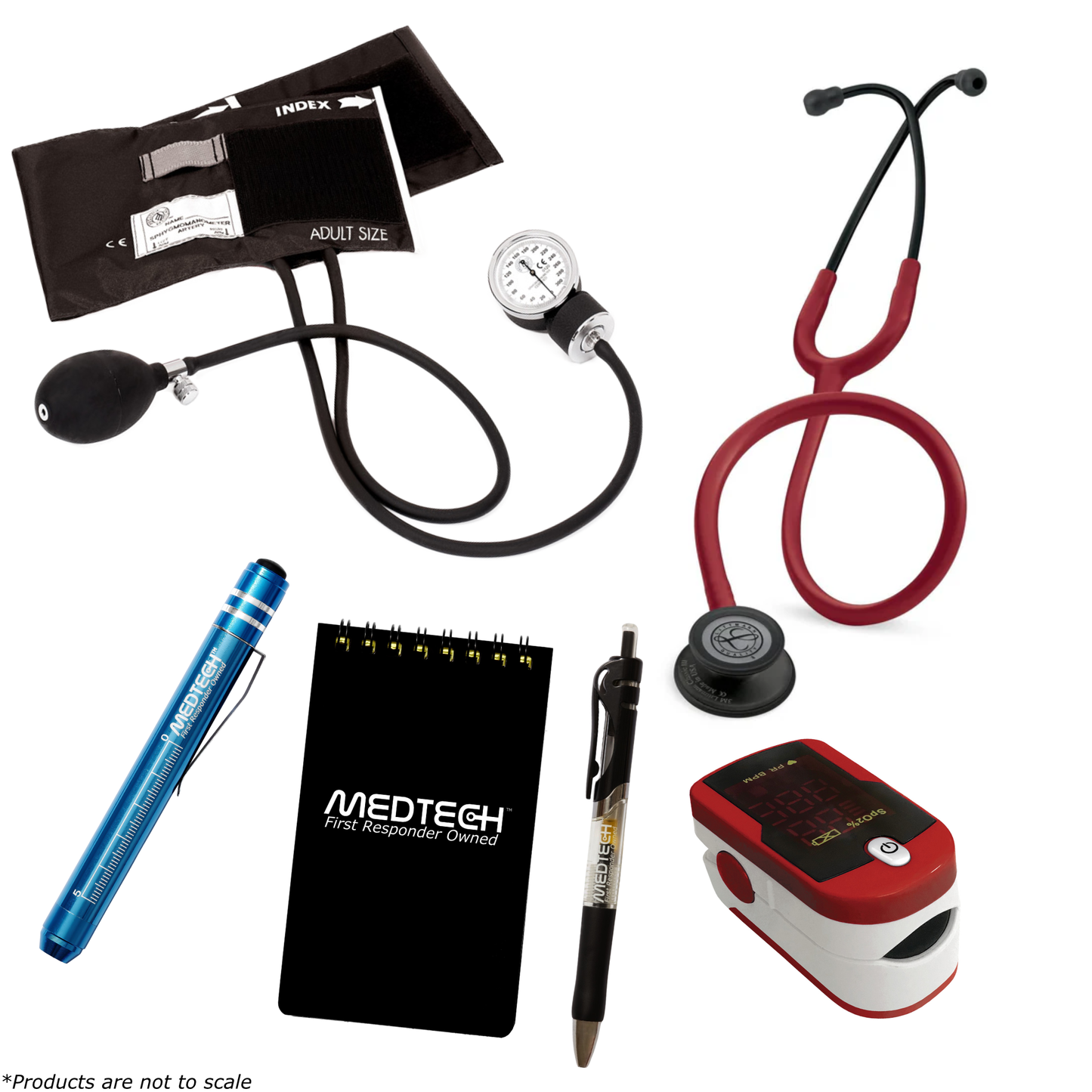 MedTech- Premium Vitals Kit- Red- Burgundy Tube; Black Matte Finish Chestpiece