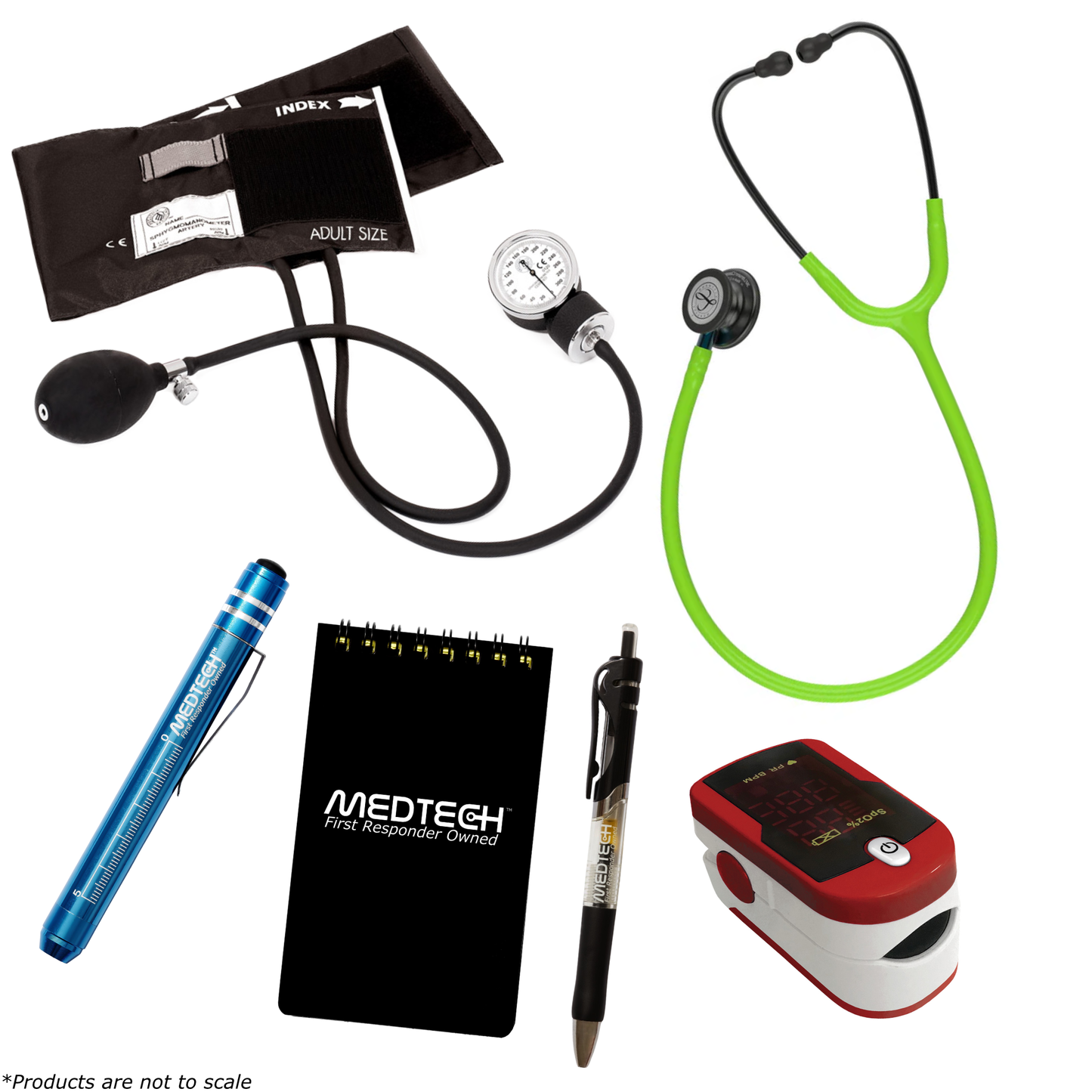 MedTech- Premium Vitals Kit- Red- Lime Green Tube; Blue Stem; Smoke Headset & Chestpiece