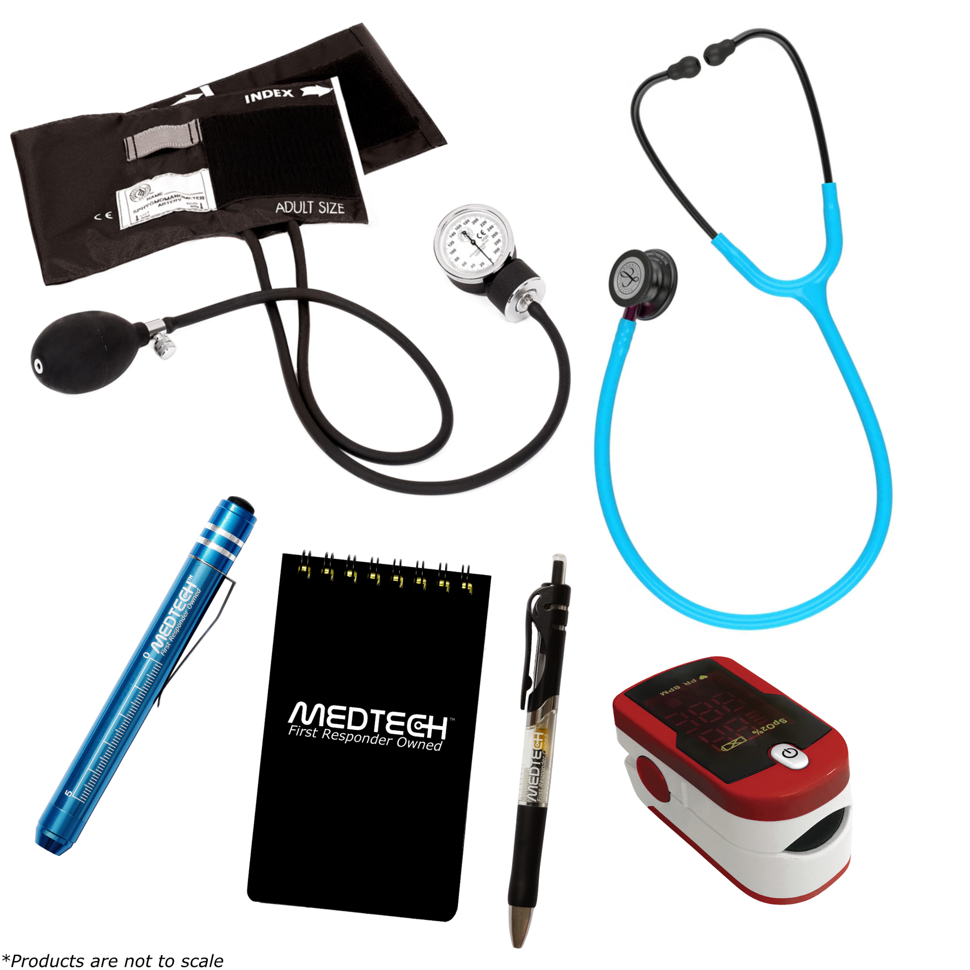 MedTech- Premium Vitals Kit- Red- Turquoise Tube; Pink Stem; Smoke Headset & Chestpiece