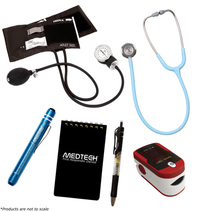 MedTech- Premium Vitals Kit- Red- Marine Blue Tube; Stainless Steel Chestpiece