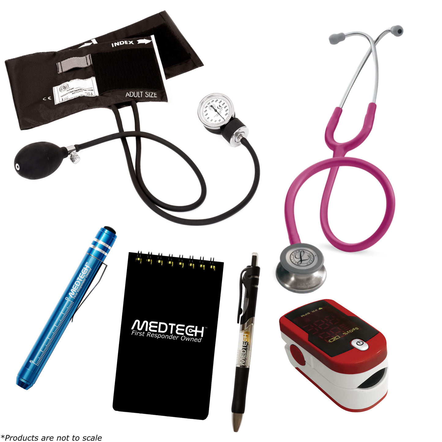 MedTech- Premium Vitals Kit- Red- *Limited Edition* Raspberry Tube; Pink Stem; Stainless Steel Chestpiece