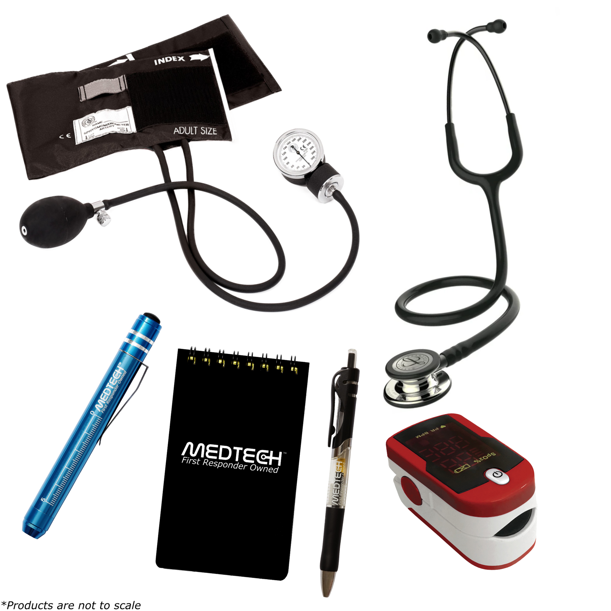 MedTech- Premium Vitals Kit- Red- Black Tube; Champagne Finish Chestpiece