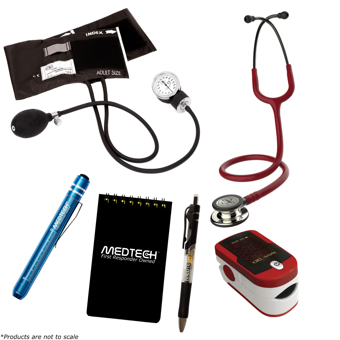 MedTech- Premium Vitals Kit- Red- Burgundy Tube; Champagne Finish Chestpiece