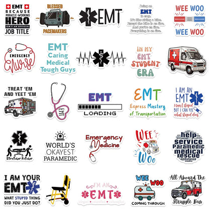 Medtech Sheet of individual EMT stickers with paramedic and EMS symbols