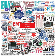 MedTech 50 pcs EMT stickers sheet with emergency medical text and emblems