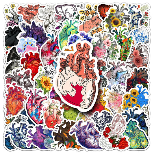 MedTech floral heart stickers collage featuring anatomical hearts with flowers