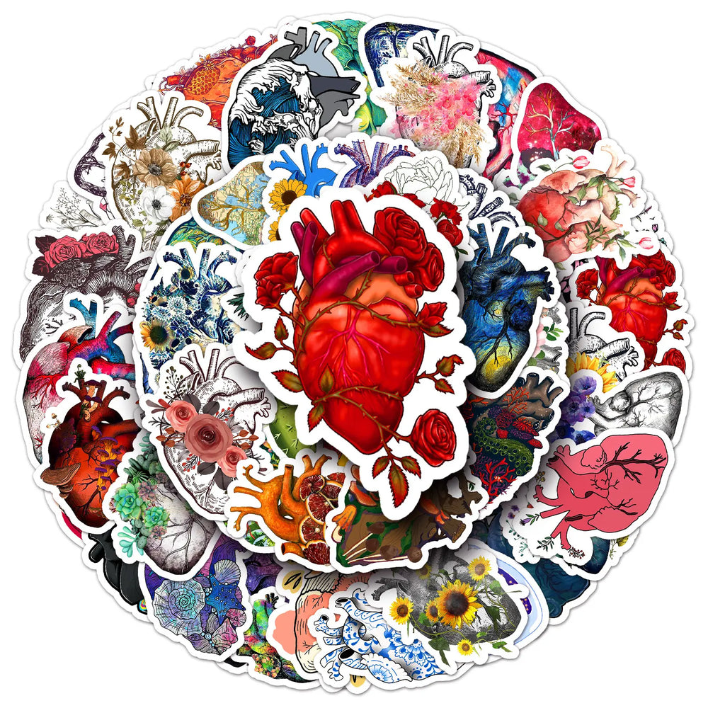 50 Floral Heart Stickers