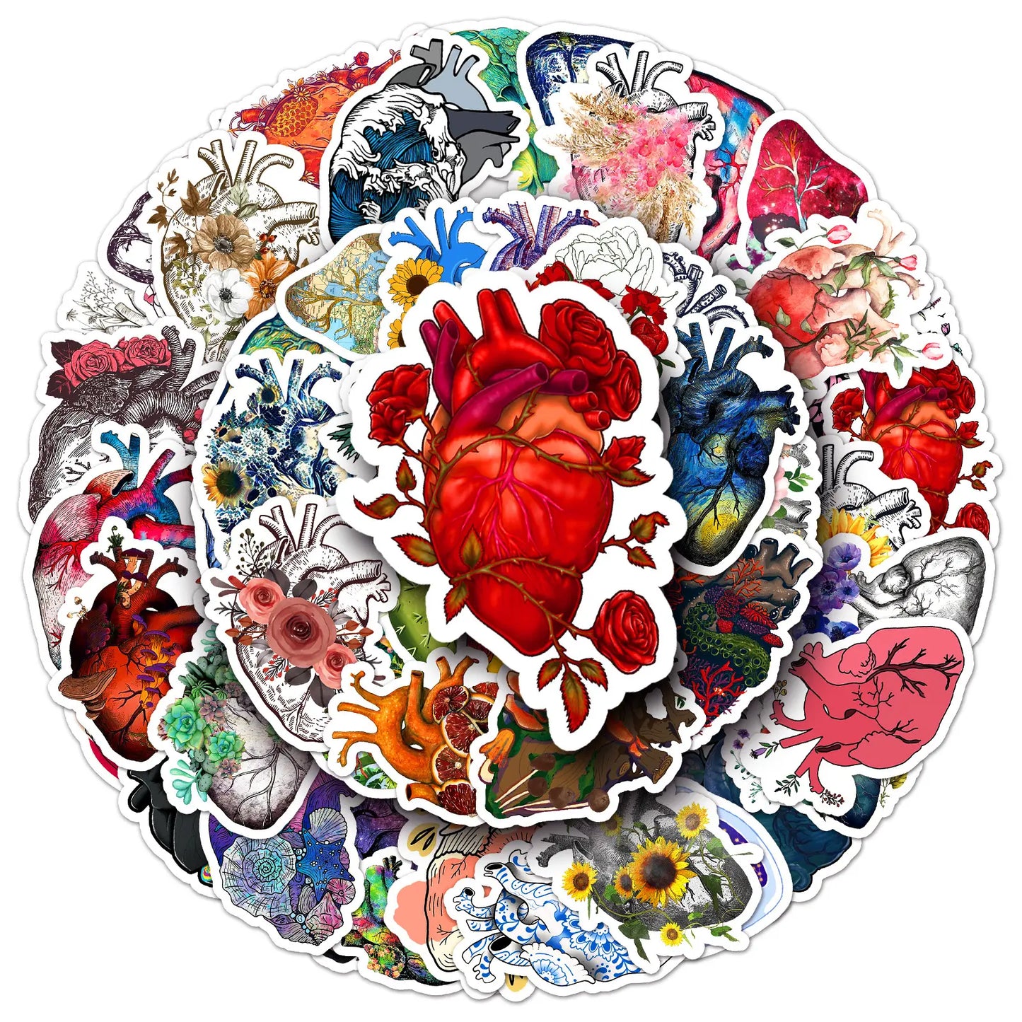MedTech floral heart stickers arranged in a circle