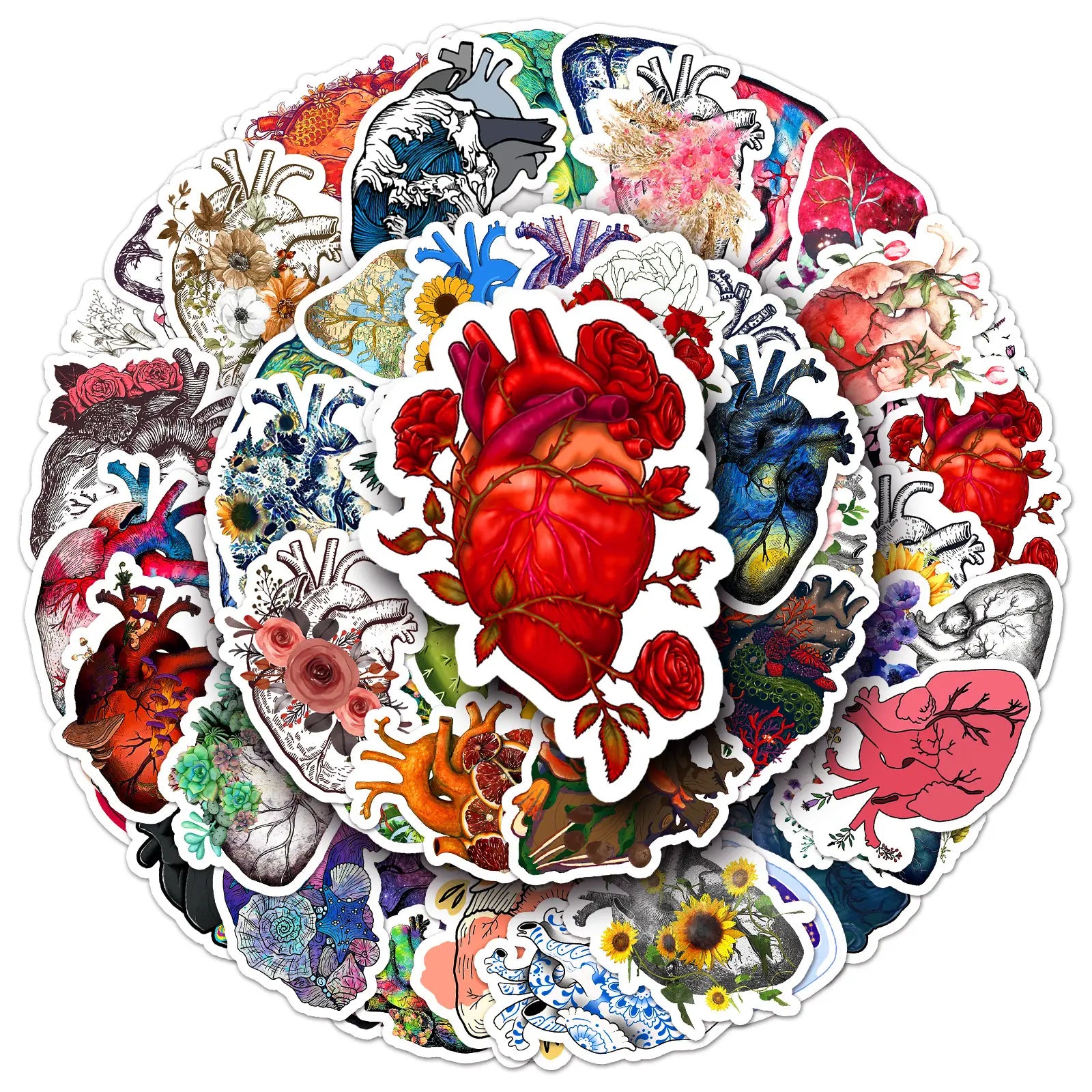 MedTech floral heart stickers arranged in a circle