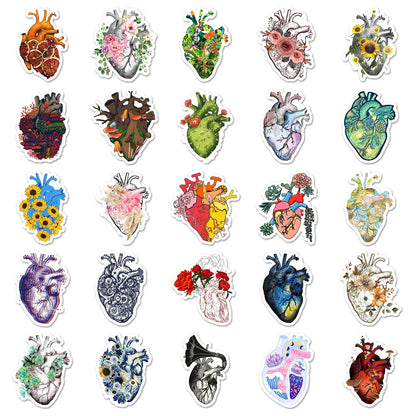 Sheet of individual floral anatomical heart stickers