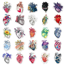 Floral heart stickers laid flat showing different heart-and-flower designs