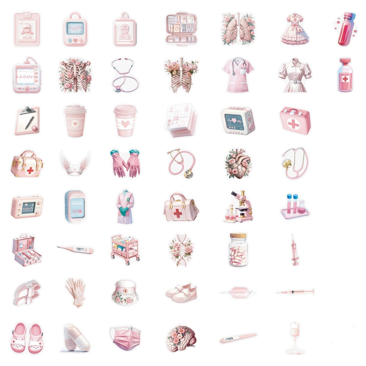 MedTech- 50 Pcs Pink Medical Stickers