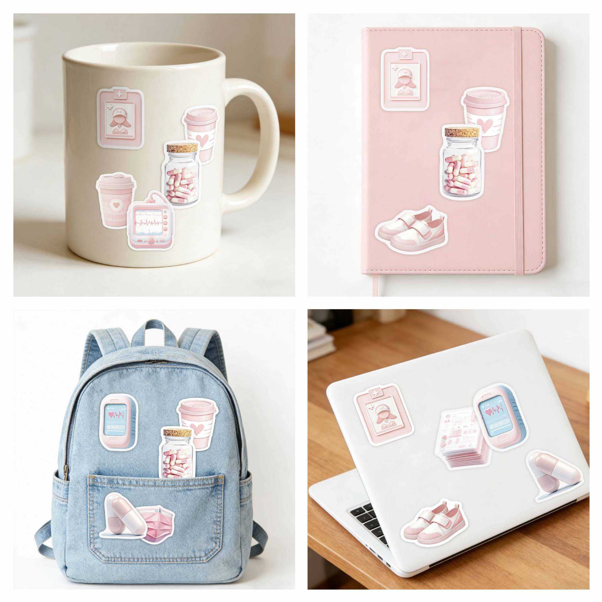 MedTech- 50 Pcs Pink Medical Stickers- - 