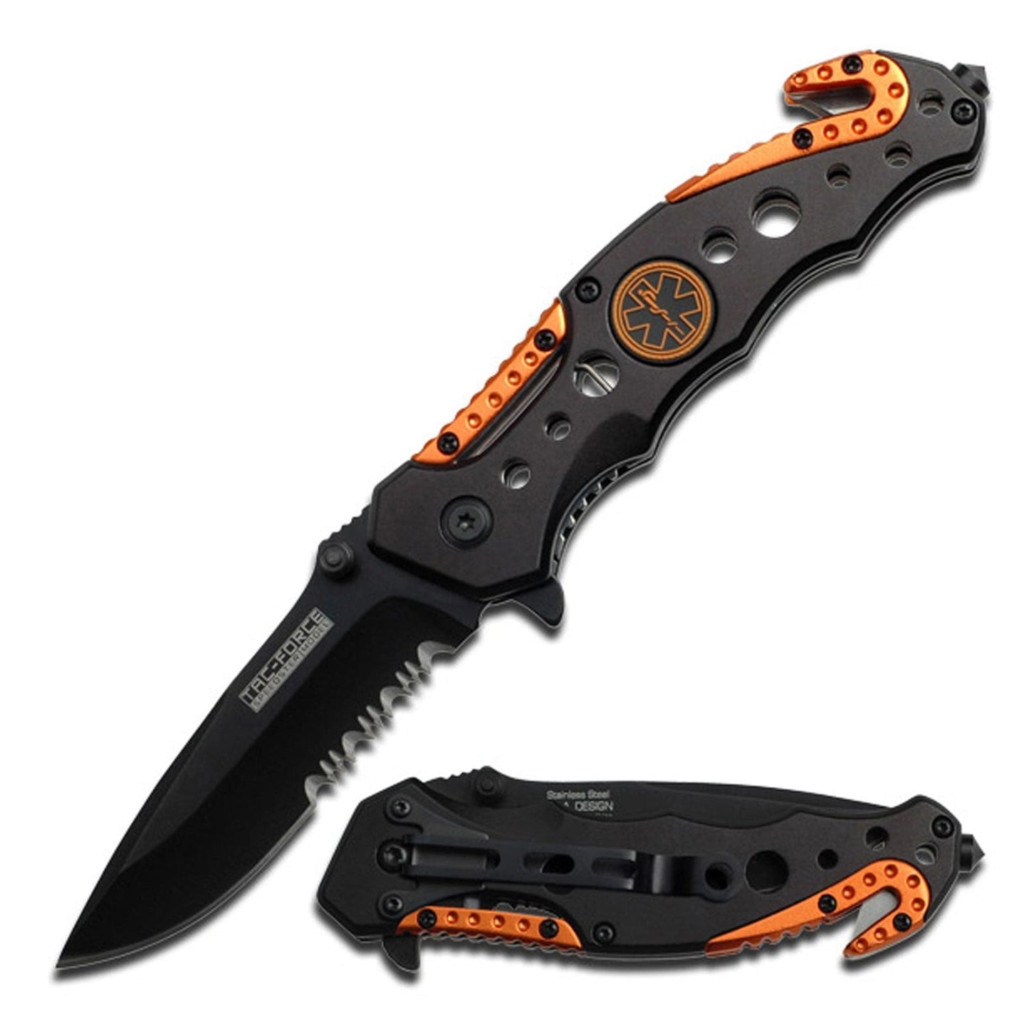 Tac Force- Black & Orange EMS Rescue Knife- - 