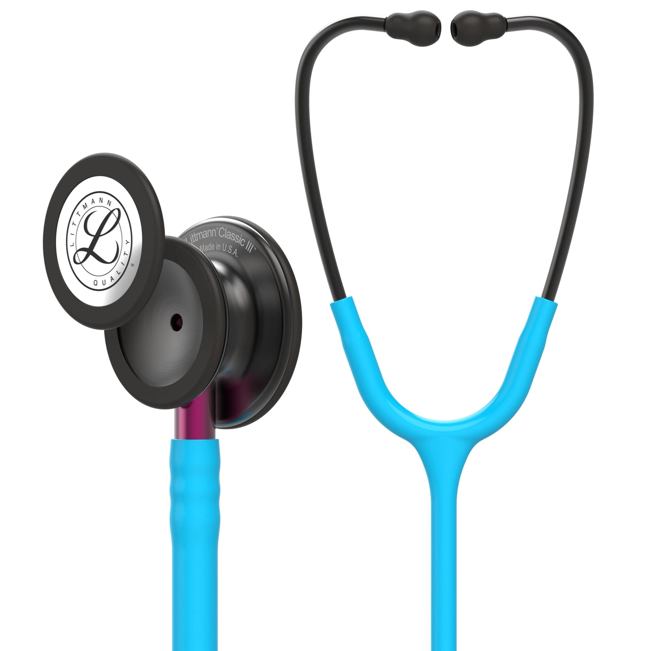 Littmann- Classic III™ Stethoscope- Turquoise Tube; Pink Stem; Smoke Headset & Chestpiece- 