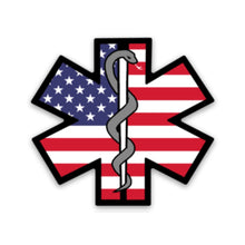 MedTech first responder sticker with American flag inside a Star of Life