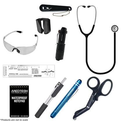 MedTech- Paramedic Basic Clinical Kit- No Backpack- Satin Finish Black Tube; Stainless Finish Chestpiece