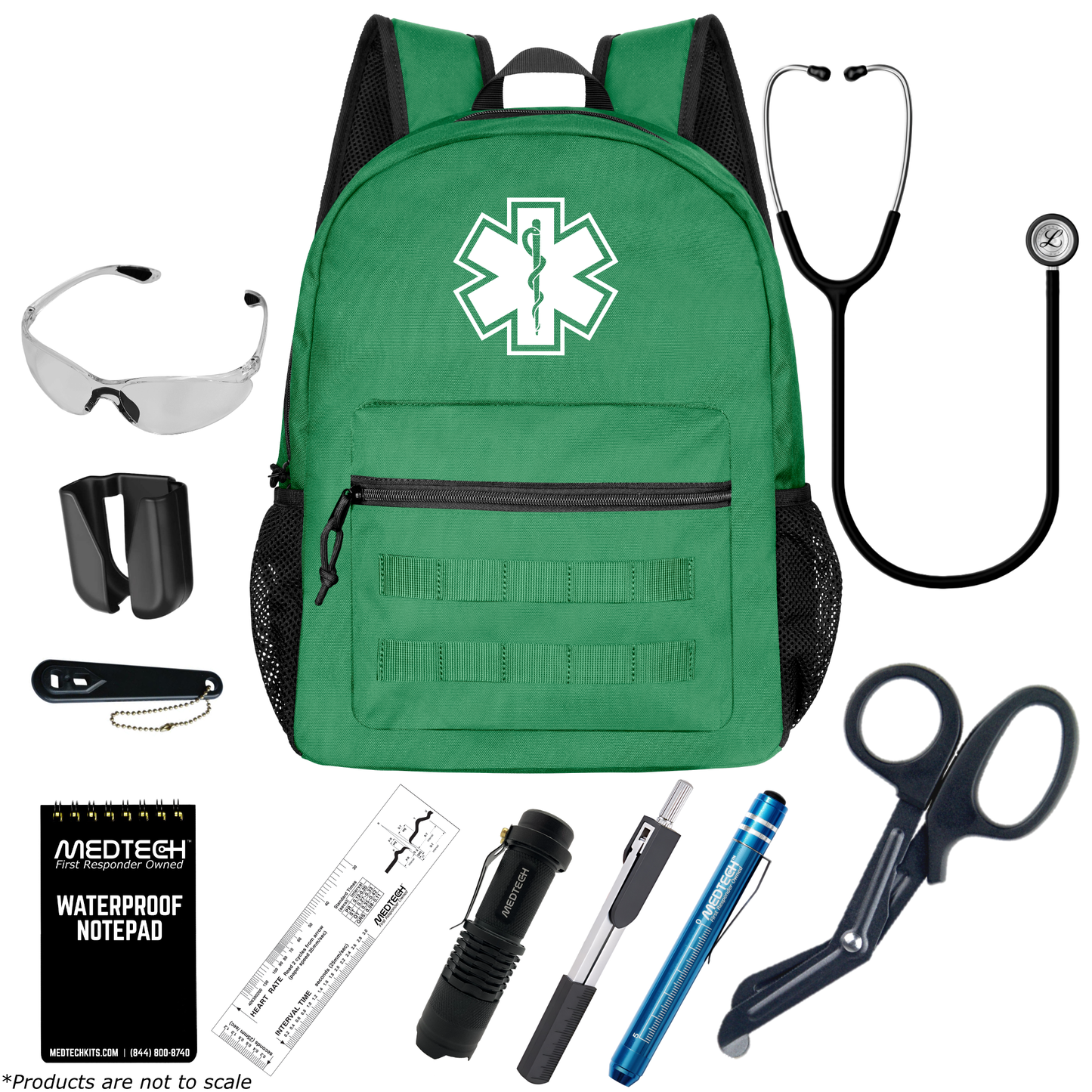 MedTech- Paramedic Basic Clinical Kit- Green- Satin Finish Black Tube; Stainless Finish Chestpiece