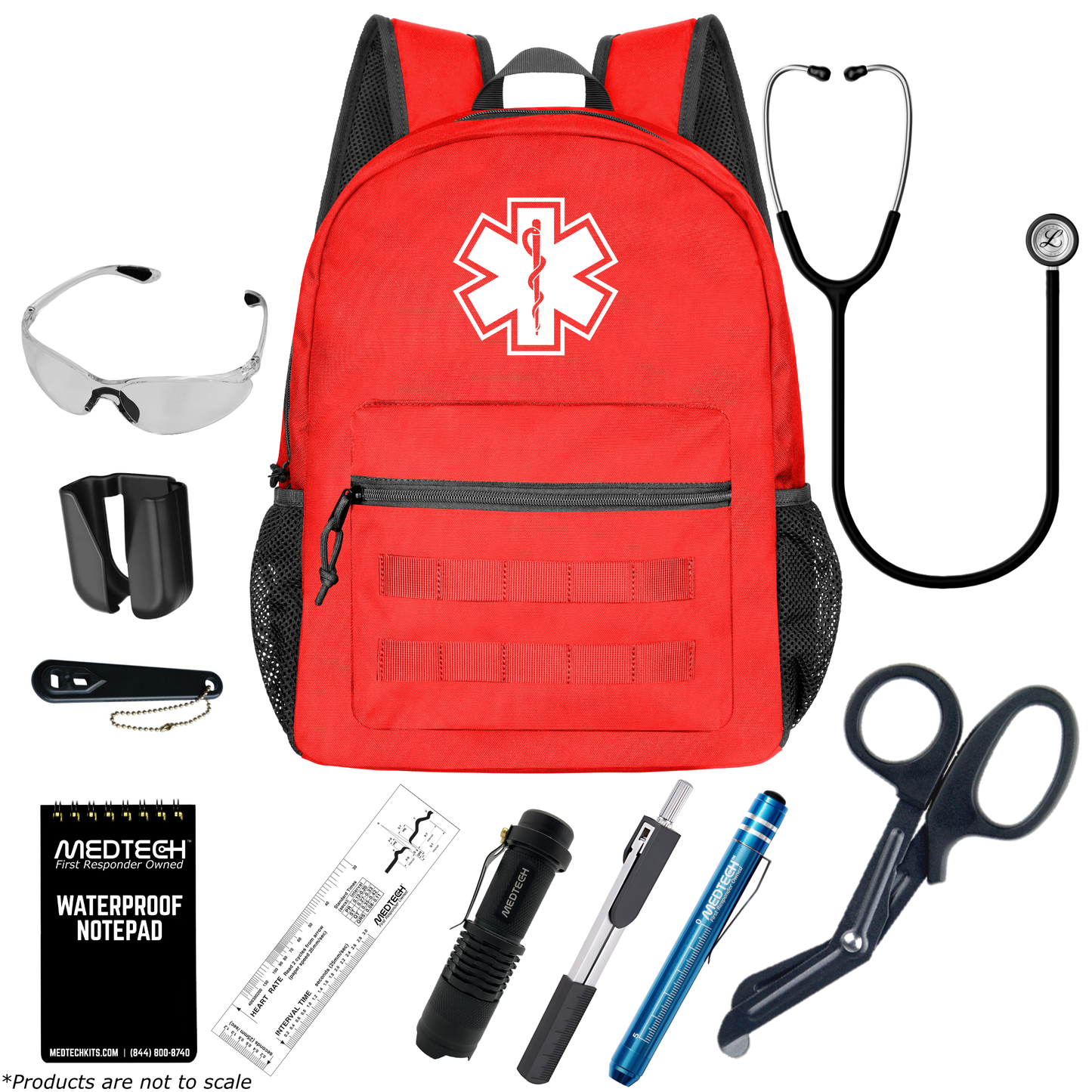 MedTech- Paramedic Basic Clinical Kit- Red- Satin Finish Black Tube; Stainless Finish Chestpiece