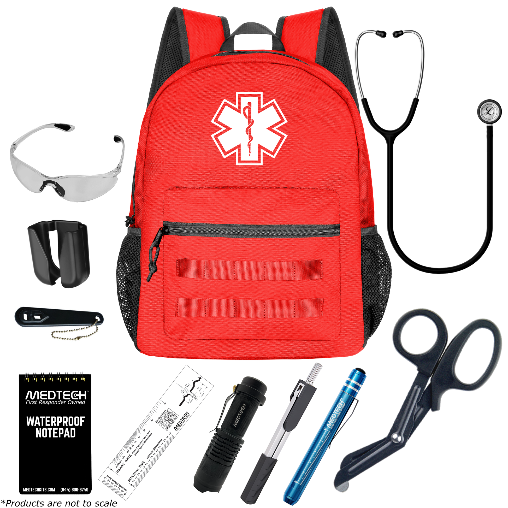 MedTech- Paramedic Basic Clinical Kit- Red- Satin Finish Black Tube; Stainless Finish Chestpiece