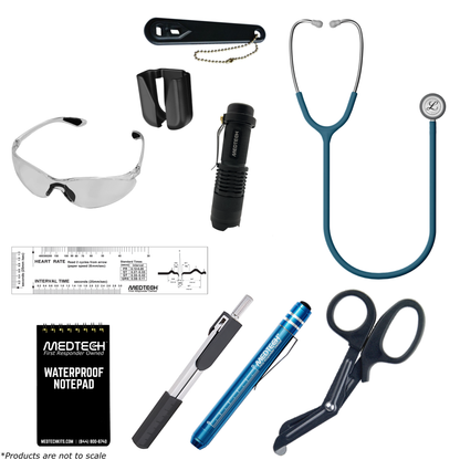 MedTech- Paramedic Basic Clinical Kit- No Backpack- Satin Finish Caribbean Blue Tube; Stainless Finish Chestpiece