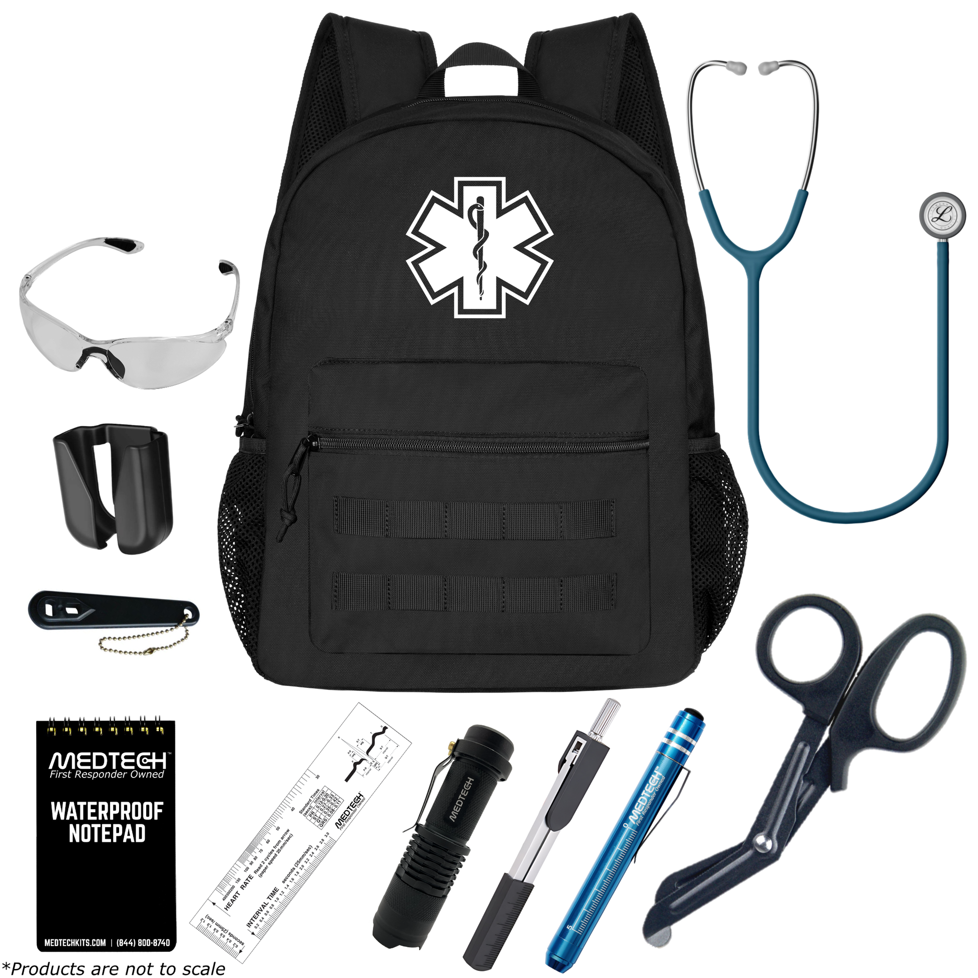 MedTech- Paramedic Basic Clinical Kit- Black- Satin Finish Caribbean Blue Tube; Stainless Finish Chestpiece
