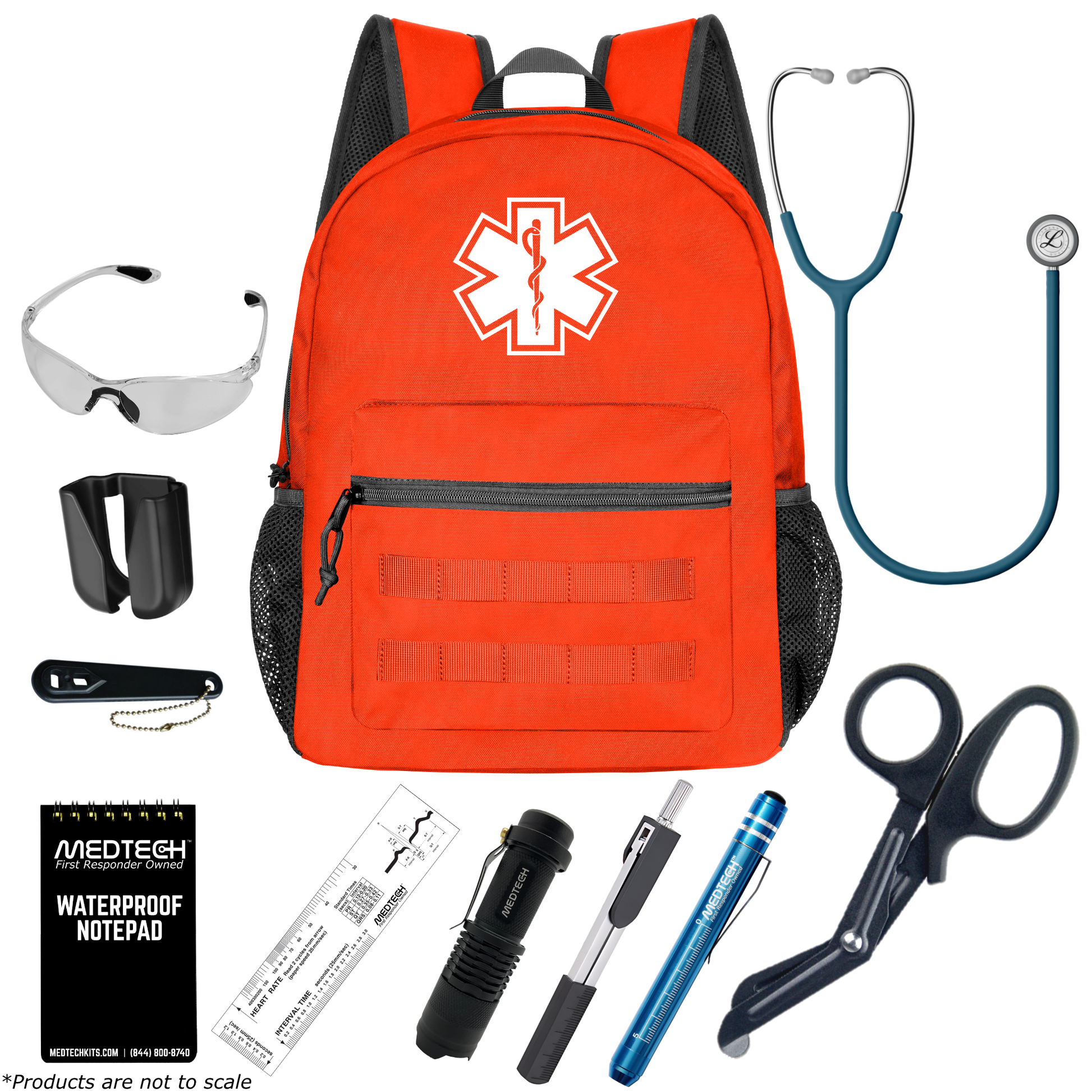MedTech- Paramedic Basic Clinical Kit- Orange- Satin Finish Caribbean Blue Tube; Stainless Finish Chestpiece
