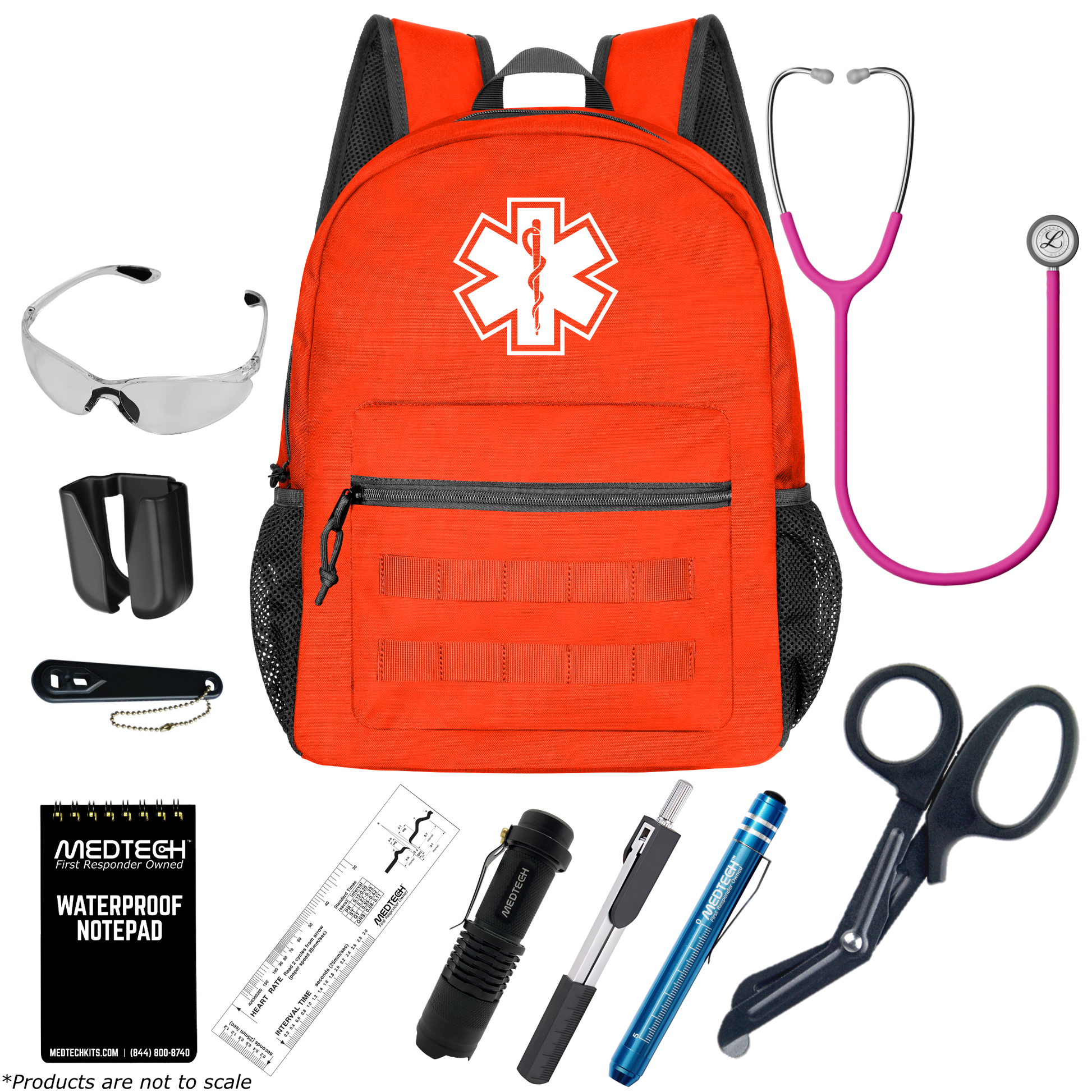 MedTech- Paramedic Basic Clinical Kit- Orange- Satin Finish Raspberry Tube; Stainless Finish Chestpiece