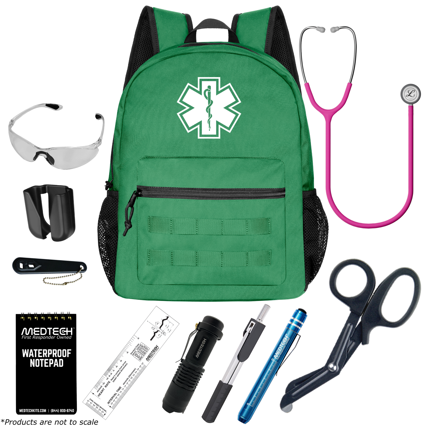 MedTech- Paramedic Basic Clinical Kit- Green- Satin Finish Raspberry Tube; Stainless Finish Chestpiece