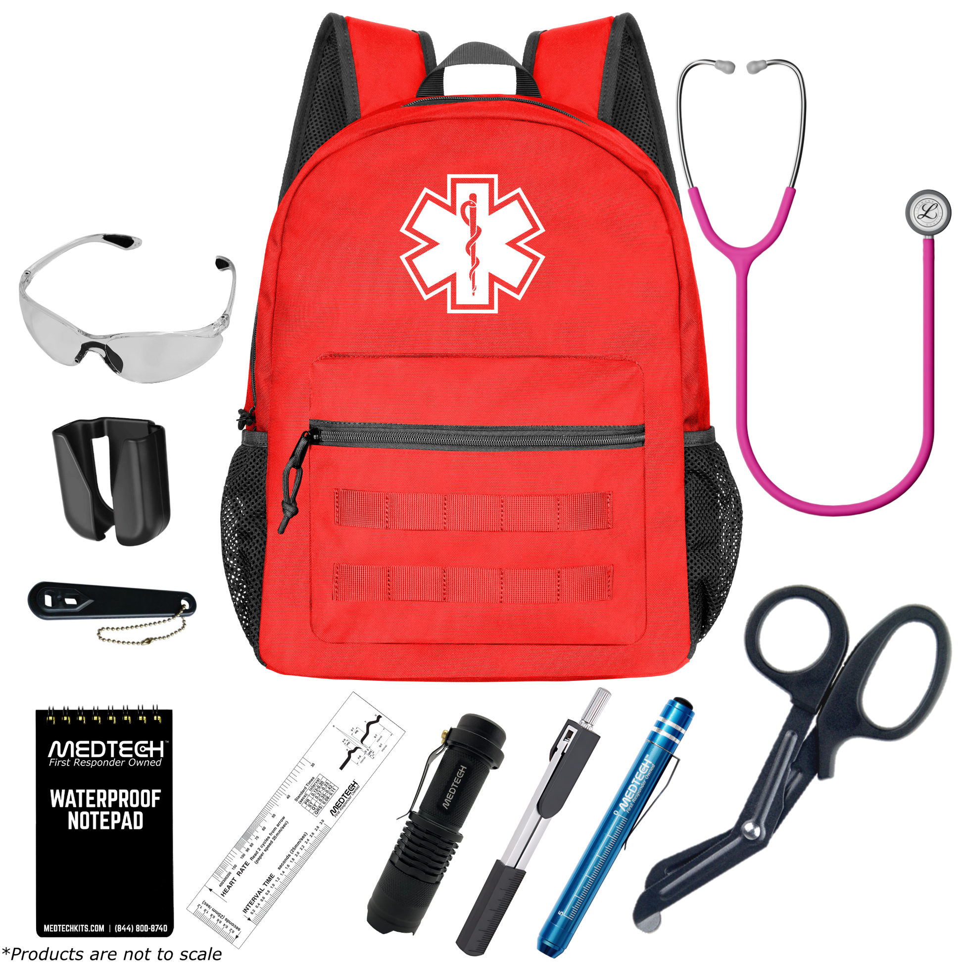 MedTech- Paramedic Basic Clinical Kit- Red- Satin Finish Raspberry Tube; Stainless Finish Chestpiece