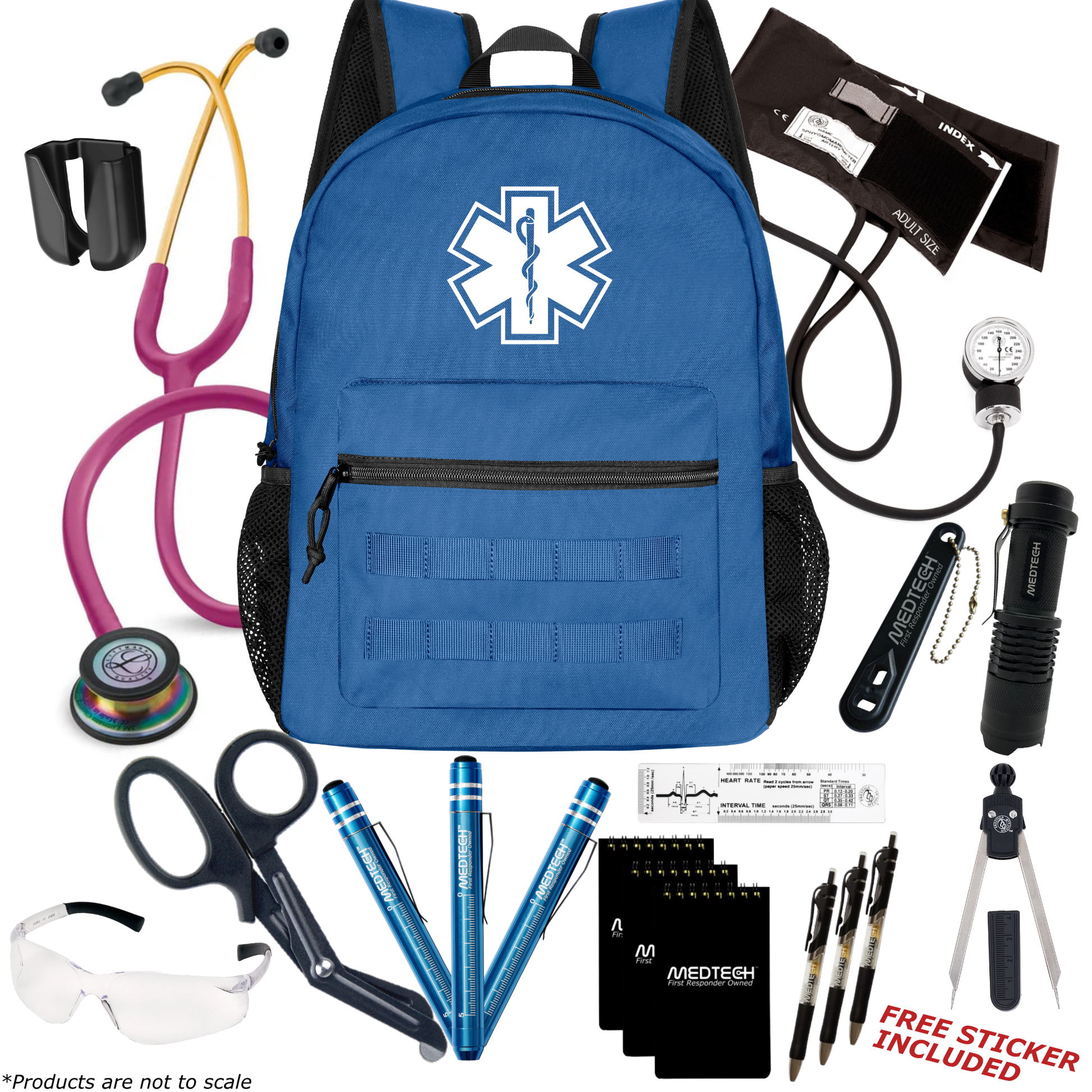 MedTech- Paramedic Premium Clinical Kit- Blue- Raspberry Tube; Rainbow Chestpiece