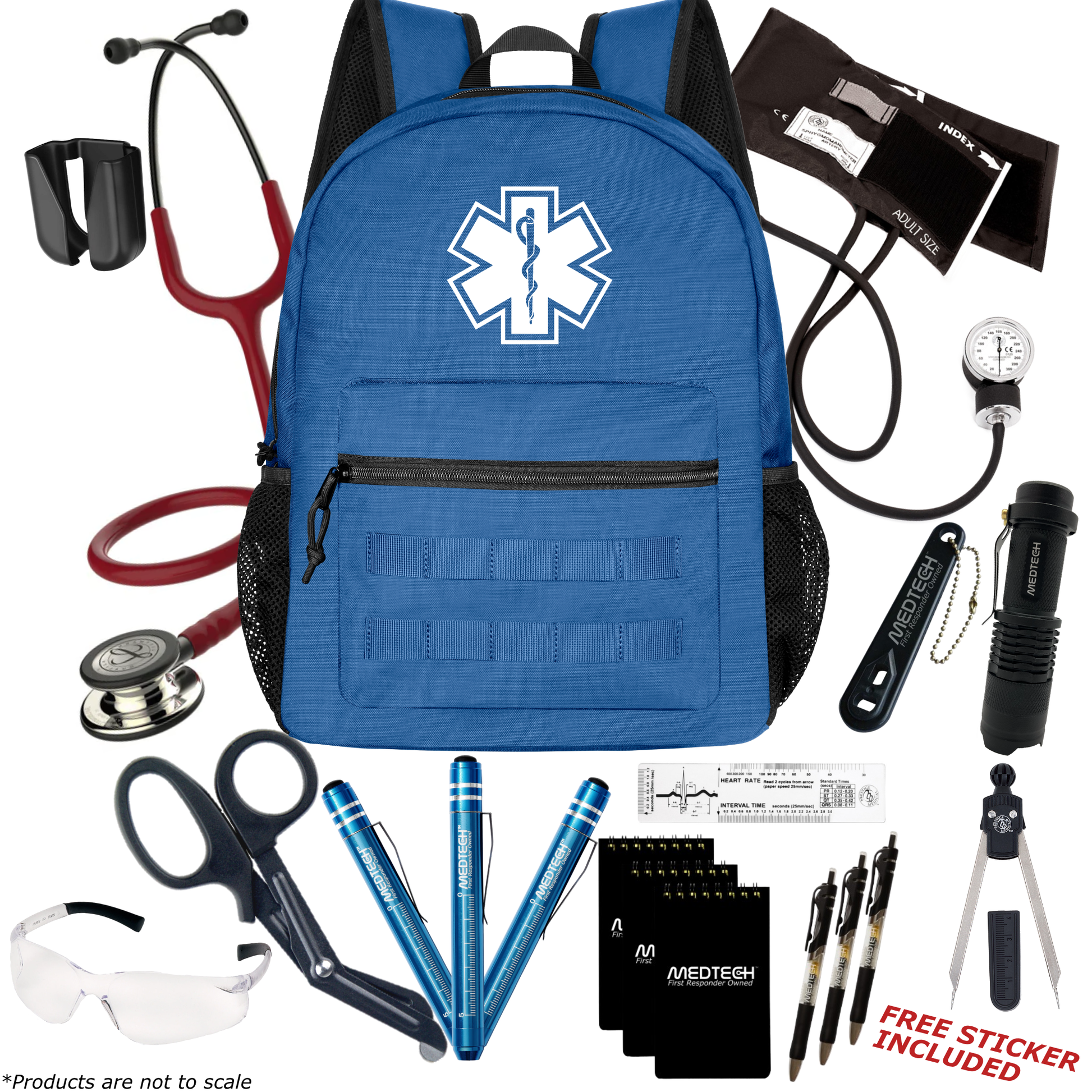 MedTech- Paramedic Premium Clinical Kit- Blue- Burgundy Tube; Champagne Finish Chestpiece