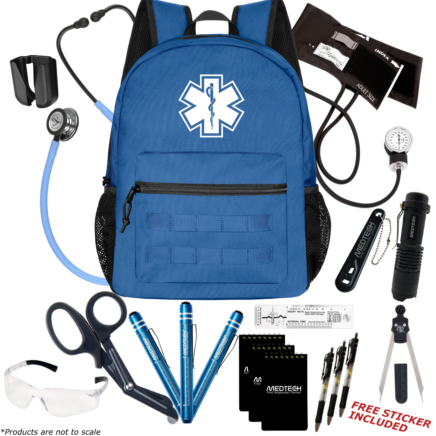 MedTech- Paramedic Premium Clinical Kit- Blue- Ceil Blue Tube; Smoke Stem & Headset; Mirror Chestpiece