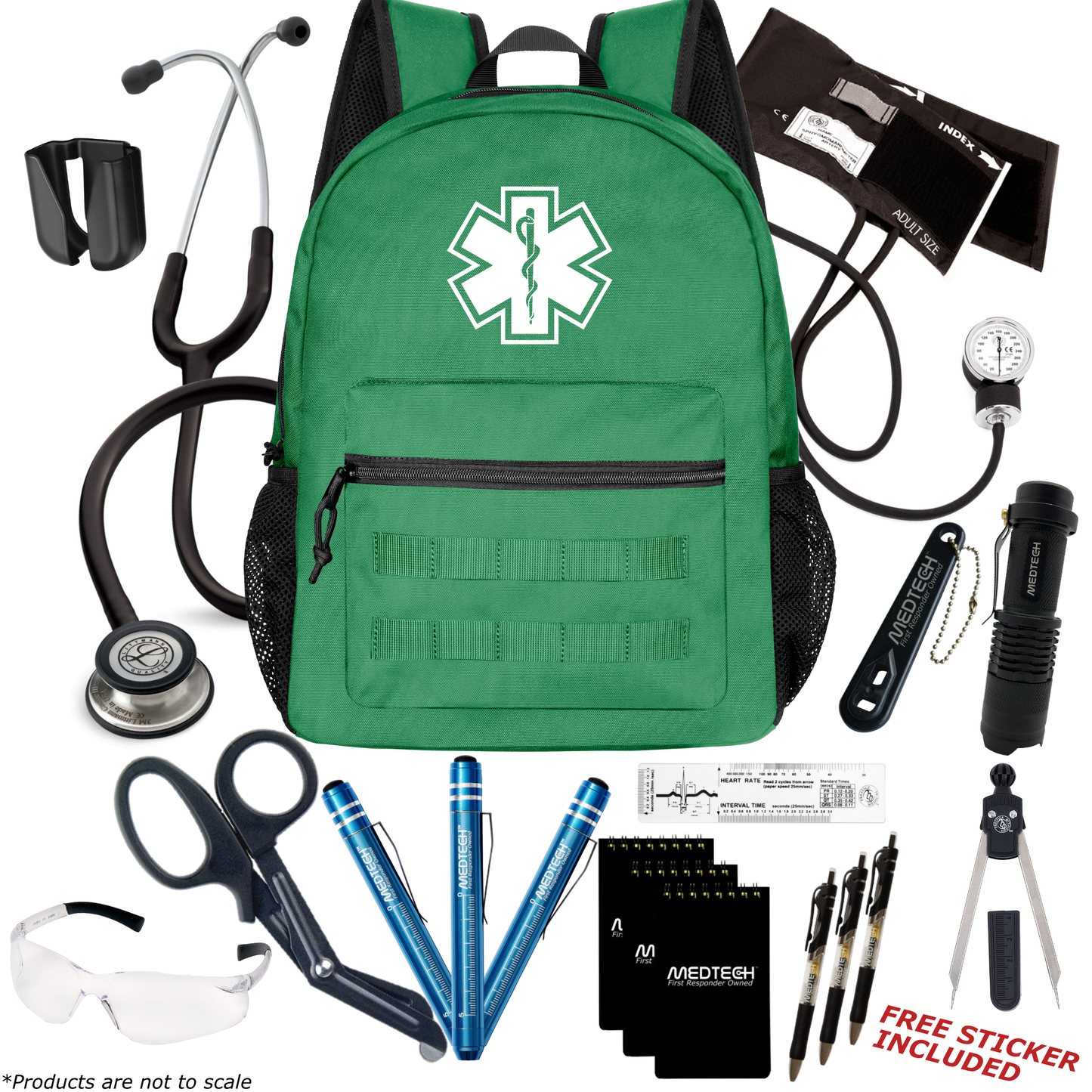 MedTech- Paramedic Premium Clinical Kit- Green- Black tube; Stainless Steel Chestpiece