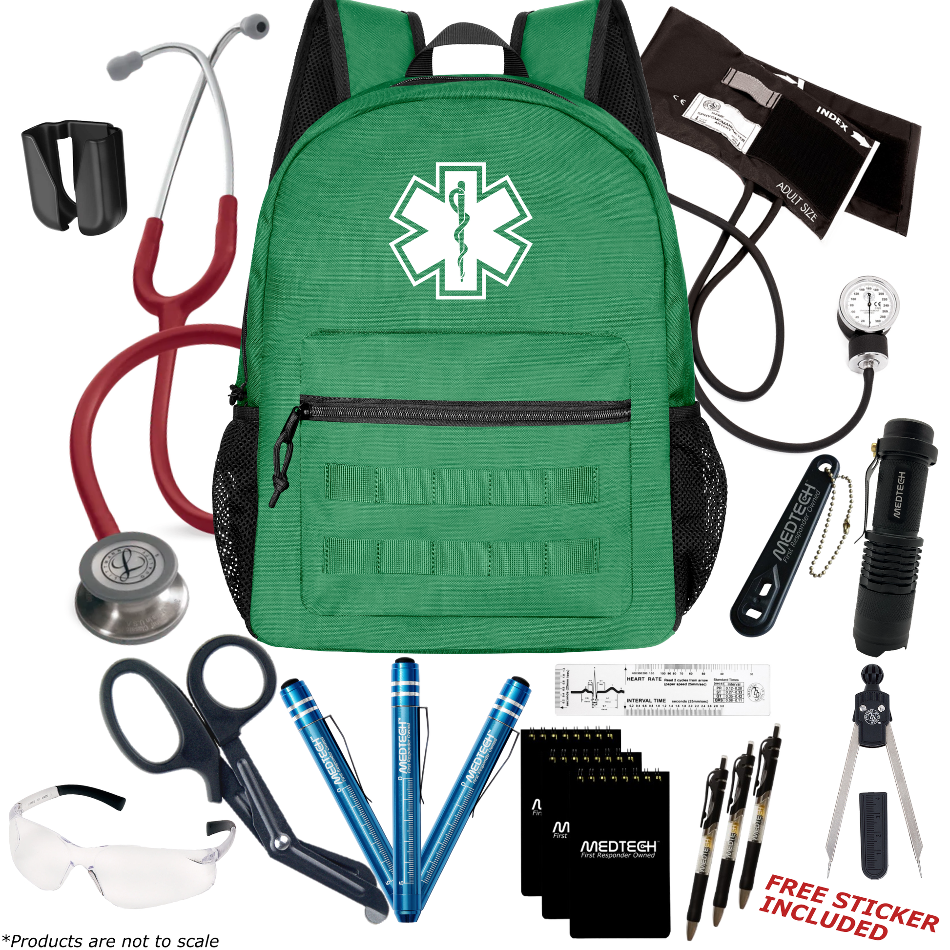 MedTech- Paramedic Premium Clinical Kit- Green- Burgundy Tube; Stainless Steel Chestpiece