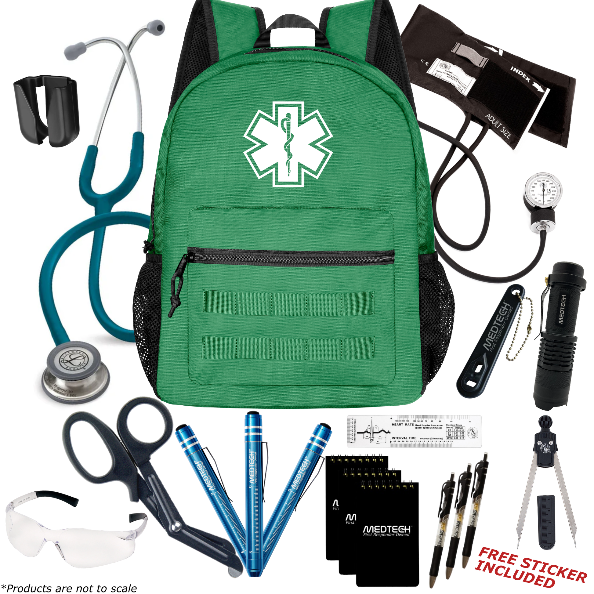 MedTech- Paramedic Premium Clinical Kit- Green- Caribbean Blue Tube; Stainless Steel Chestpiece