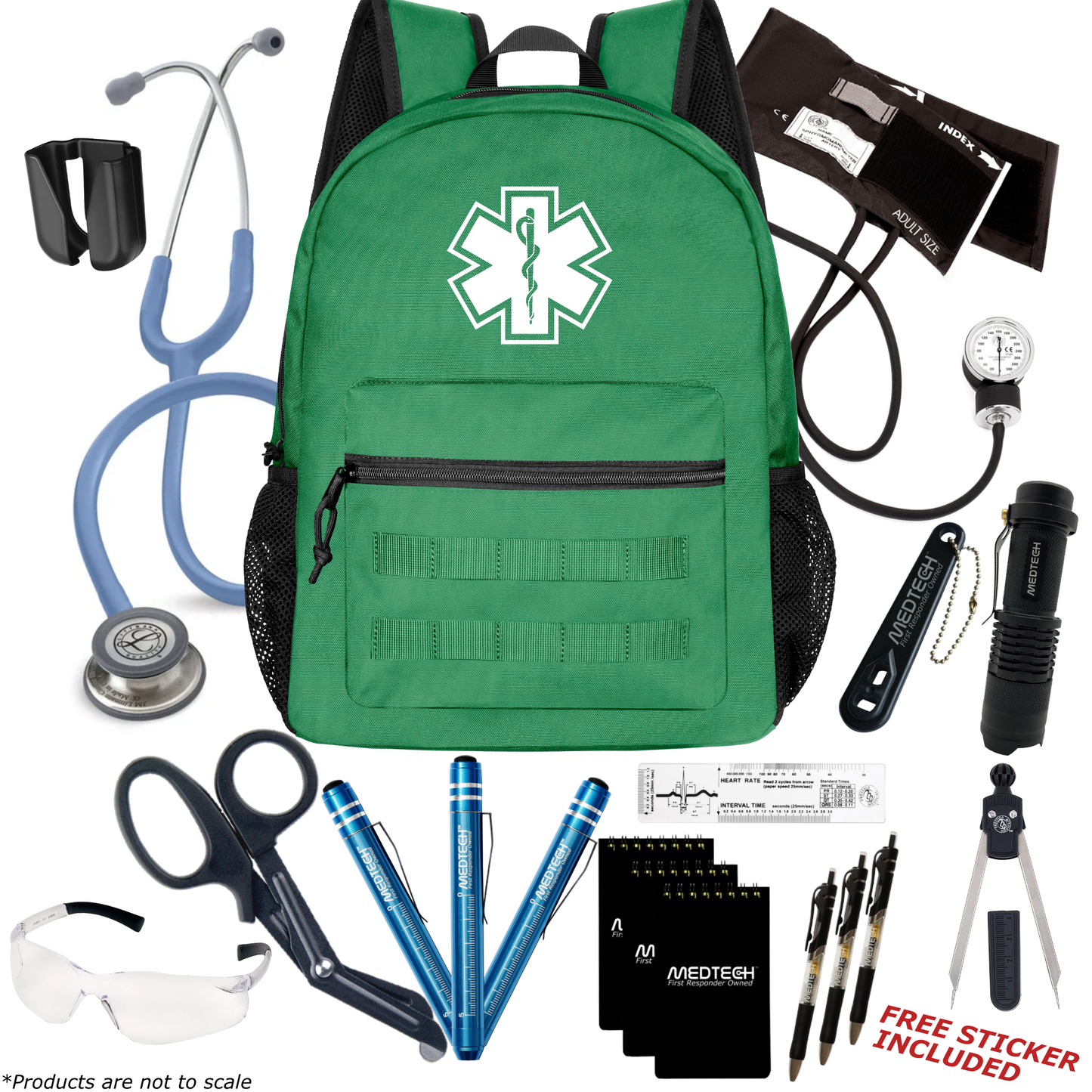 MedTech- Paramedic Premium Clinical Kit- Green- Ceil Blue Tube; Stainless Steel Chestpiece