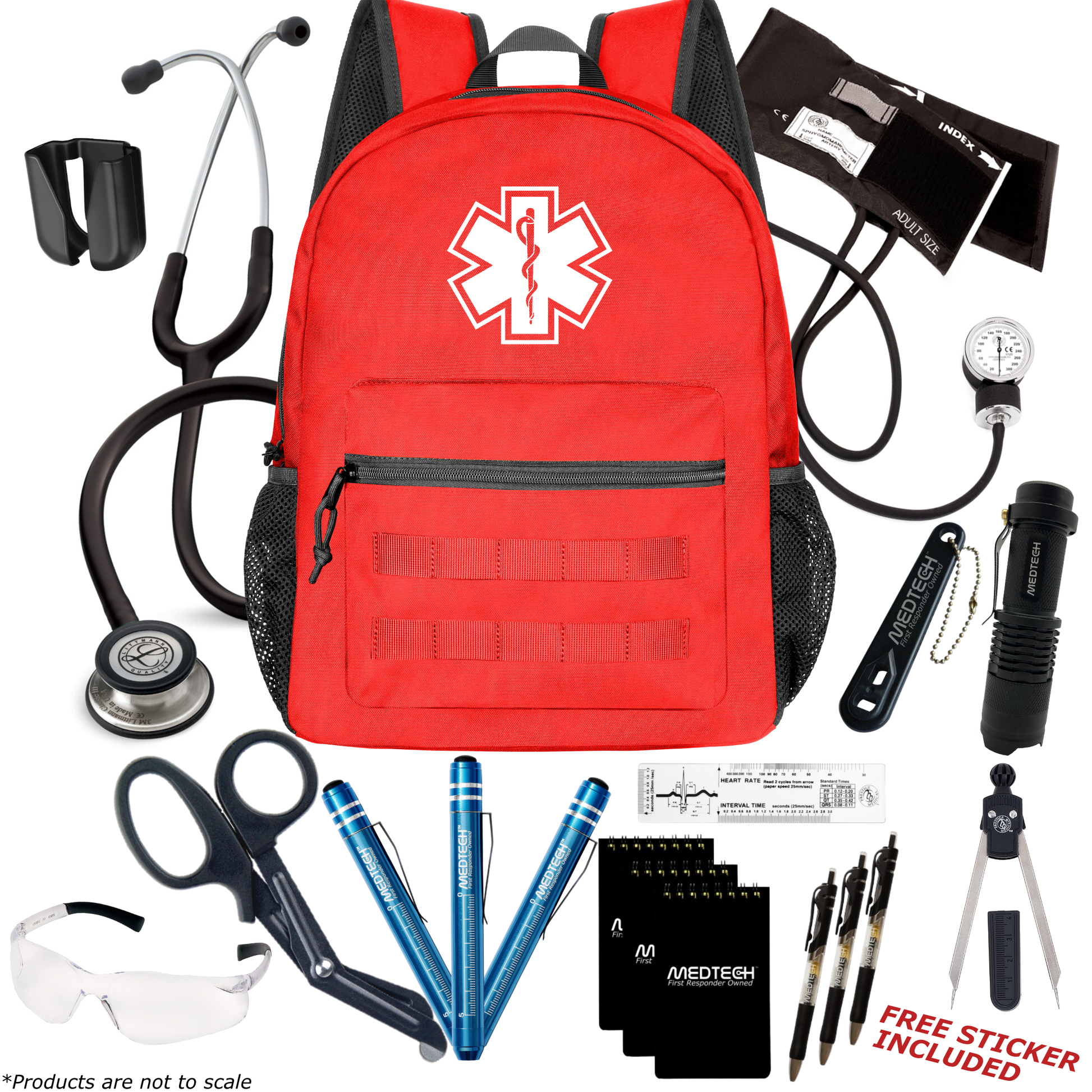 MedTech- Paramedic Premium Clinical Kit- Red- Black tube; Stainless Steel Chestpiece