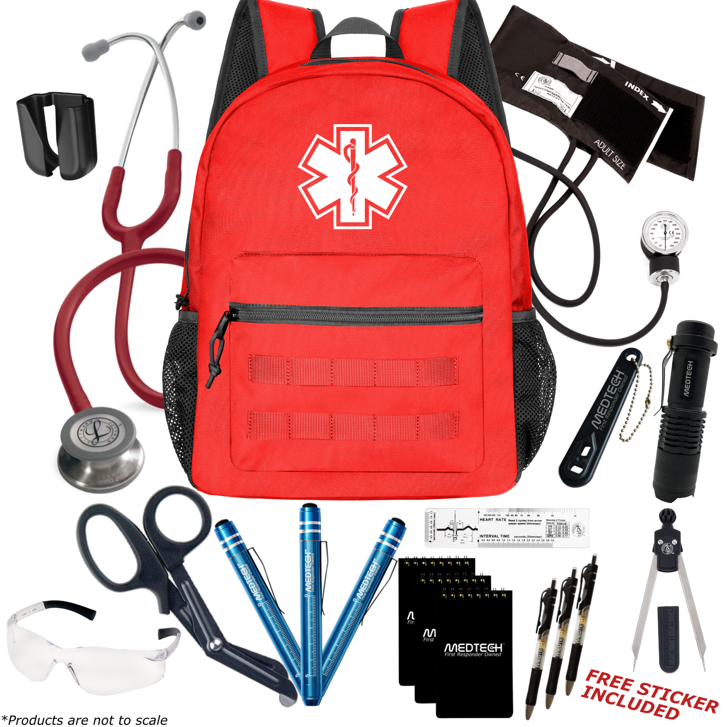 MedTech- Paramedic Premium Clinical Kit- Red- Burgundy Tube; Stainless Steel Chestpiece