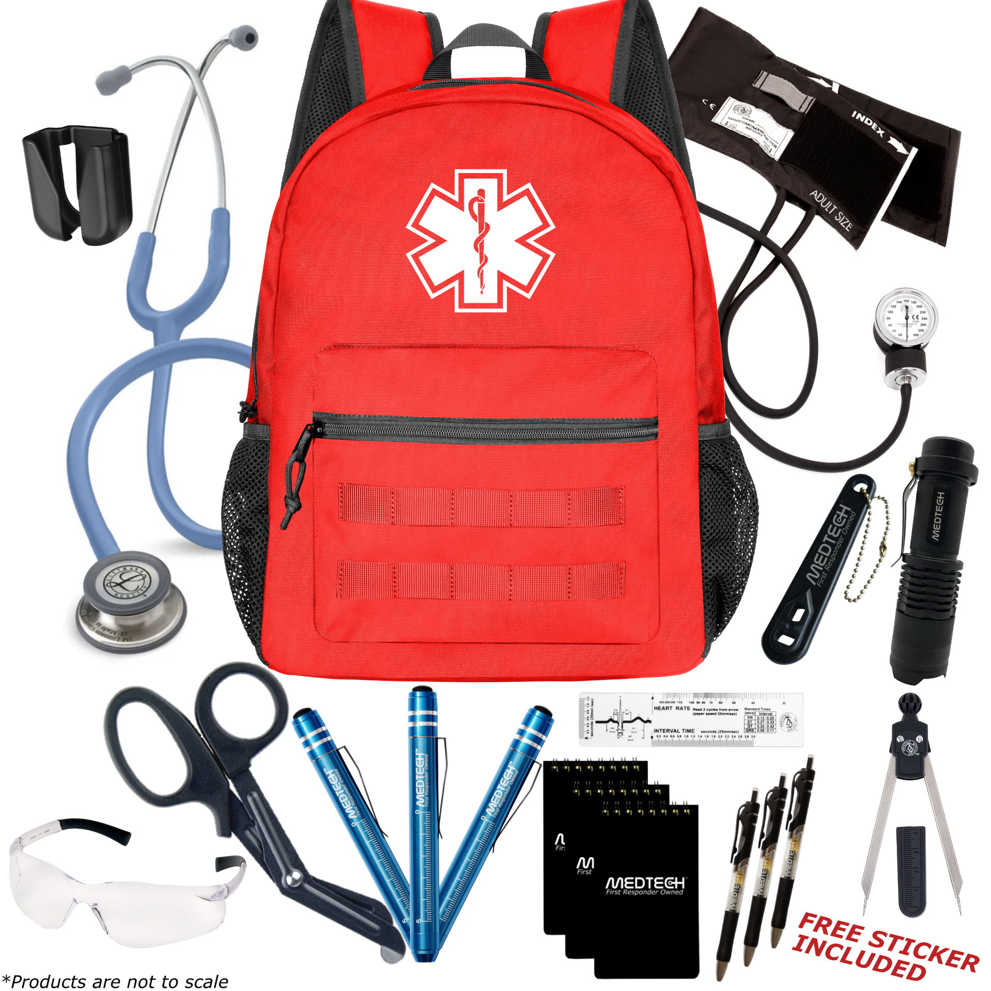 MedTech- Paramedic Premium Clinical Kit- Red- Ceil Blue Tube; Stainless Steel Chestpiece