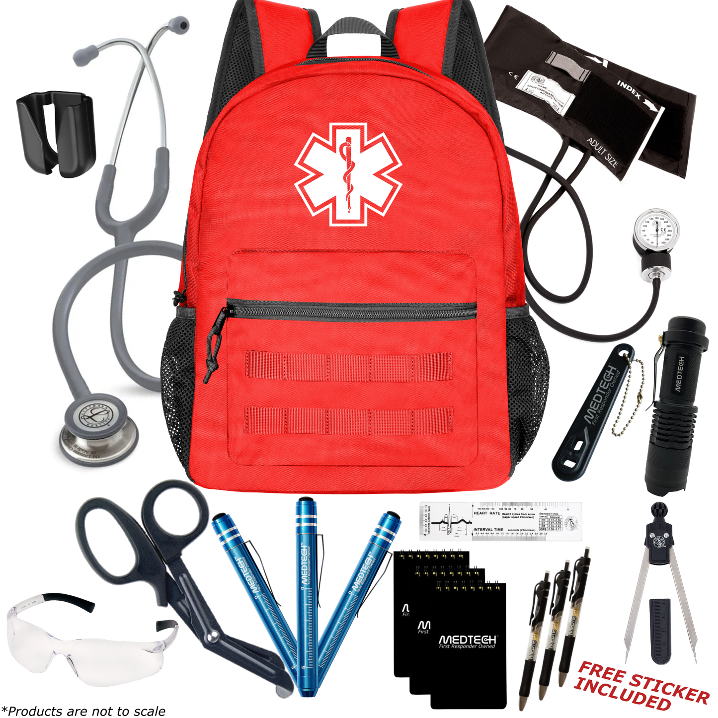 MedTech- Paramedic Premium Clinical Kit- Red- Gray Tube; Stainless Steel Chestpiece